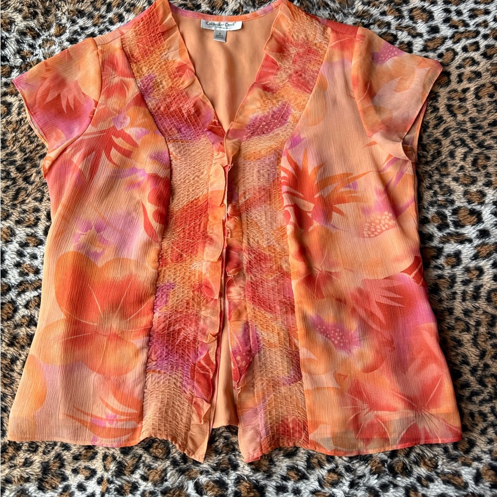 Coldwater Creek Vibrant Orange and Pink Blouse